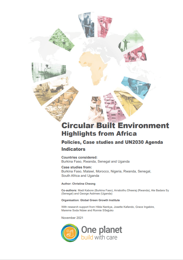 Front cover of the 'Circular Built Environment: Highlights from Africa - Policies, Case studies and UN2030 Agenda Indicators' policy briefing paper