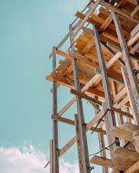 Image of building under construction, timber frame